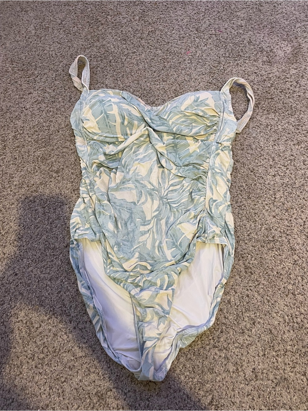 Light Blue Leaf-Print One-Piece Swimsuit